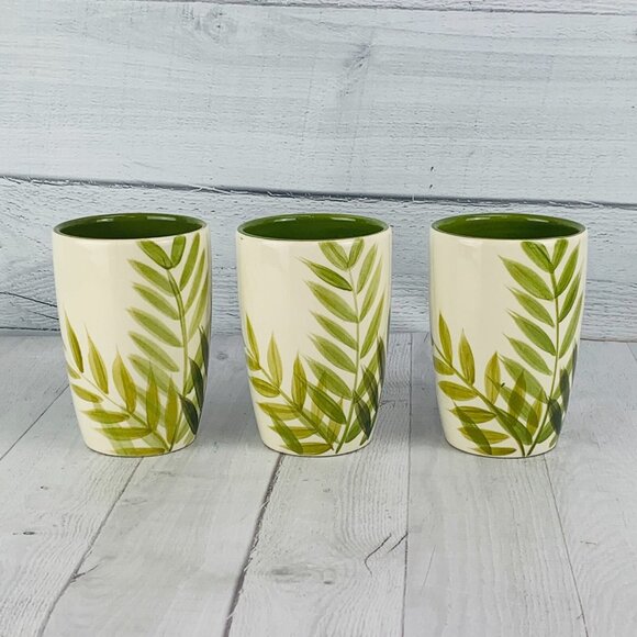 Tabletops Gallery COSTA SQUARE Sage Green Palm Leaves Large Coffee Cup Mug Set 3 - Picture 4 of 9